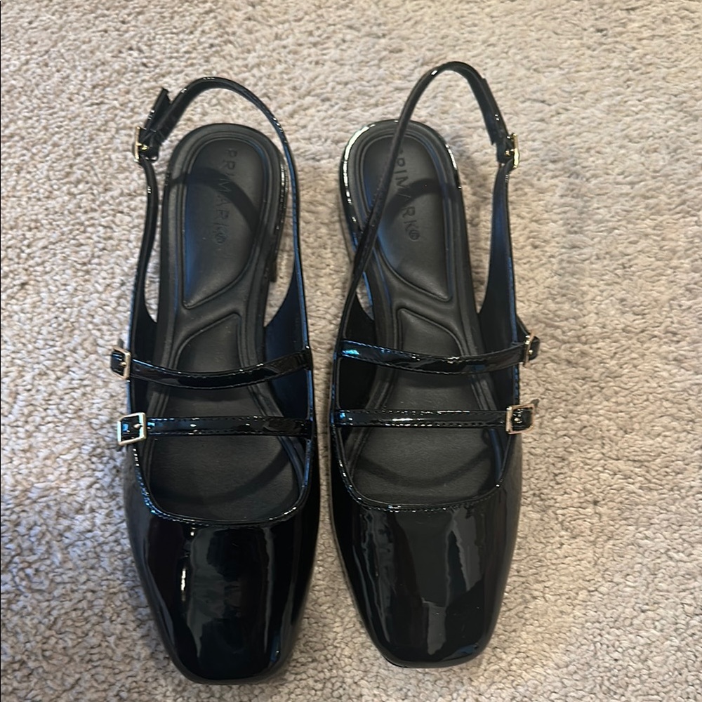 New Black Patent Leather Slingback flats size 9 /40